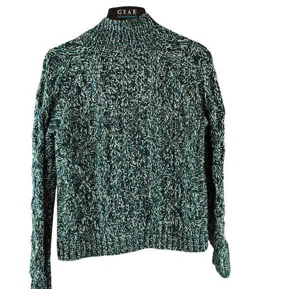 Talbots Chunky Knit Button Front Cardigan Style Sweater Green White Small - Picture 2 of 6